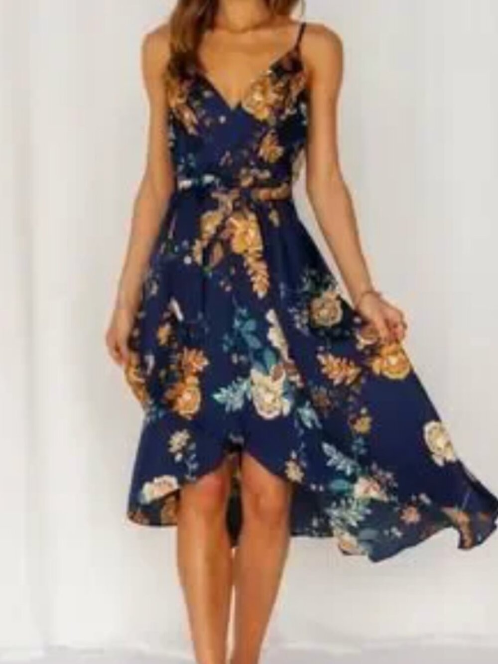 NWT Hello Molly Navy Floral Wrap high low maxi dress with Adjustable Straps